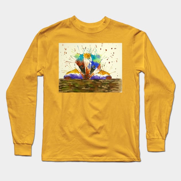 Colourful Little Badger Posing Long Sleeve T-Shirt by Casimirasquirkyart